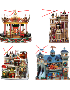 Drapeau Lemax Toy Palace, village Santa's Wonderland, Carrousel, Shell Beach Aquarium
